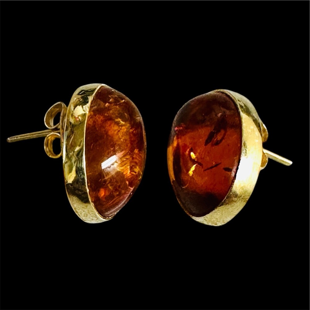 Vintage 14K Yellow Gold Natural Baltic Amber Post Earrings 4 Grams